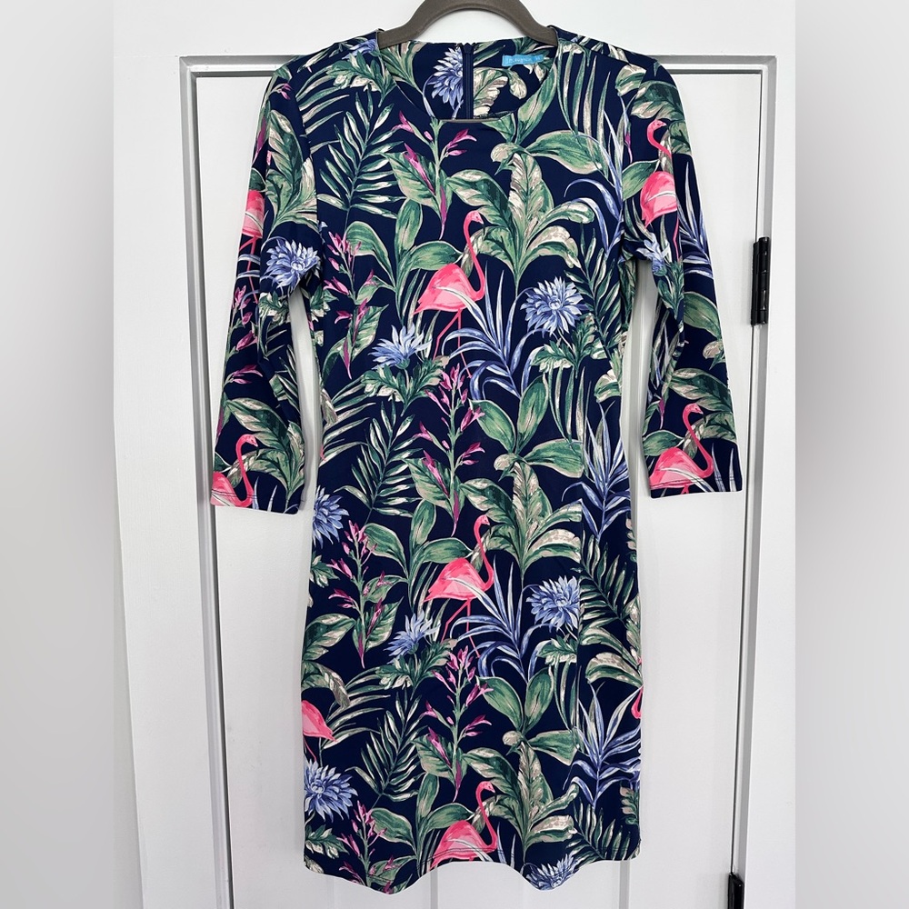 J. McLaughlin Sophia Flamingo Palm Floral Print Catalina Dress